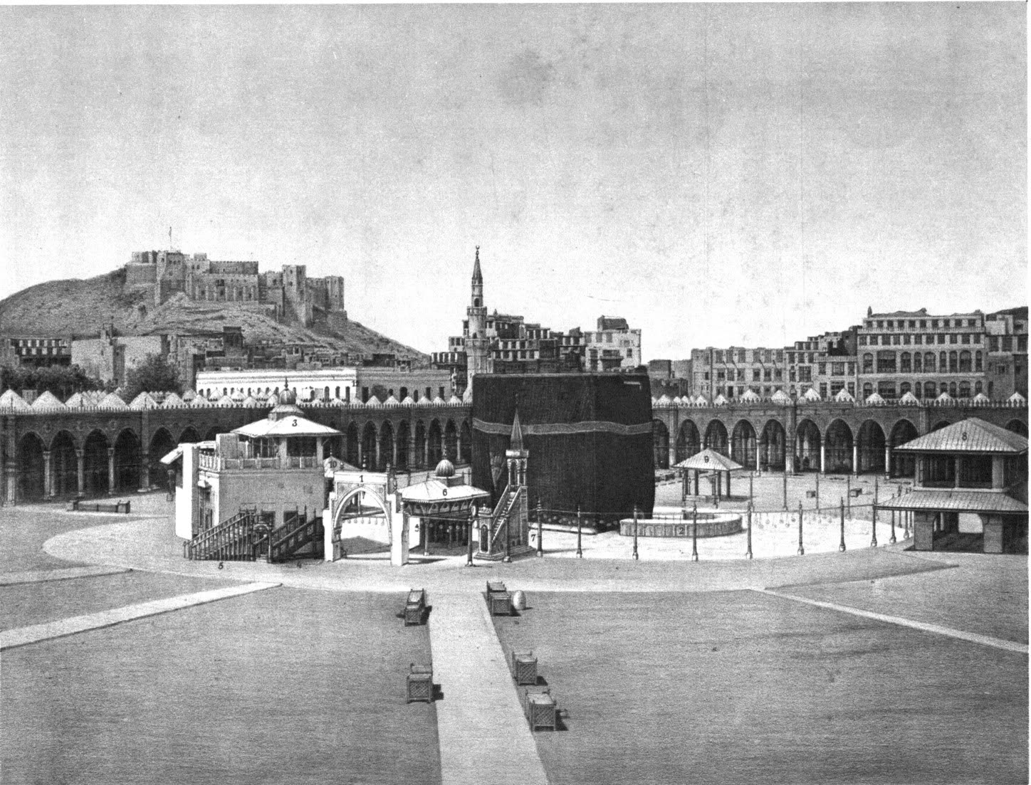 Masjidil Haram dan Ka'bah — dari "Bilder aus Mekka" (Snouck Hurgronje, Leiden 1889)
